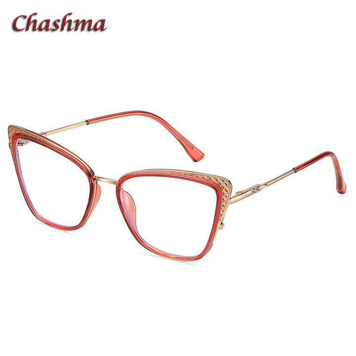 Chashma Ochki Women's Full Rim Square Cat Eye Tr 90 Titanium Eyeglasses 1525 Full Rim Chashma Ochki Transparent Red  