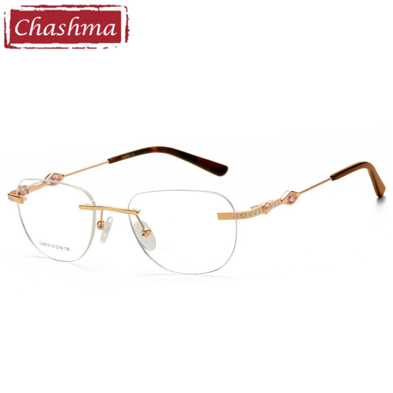 Chashma Ottica Women's Rimless Irregular Square Titanium Eyeglasses 9016 Rimless Chashma Ottica Gold  