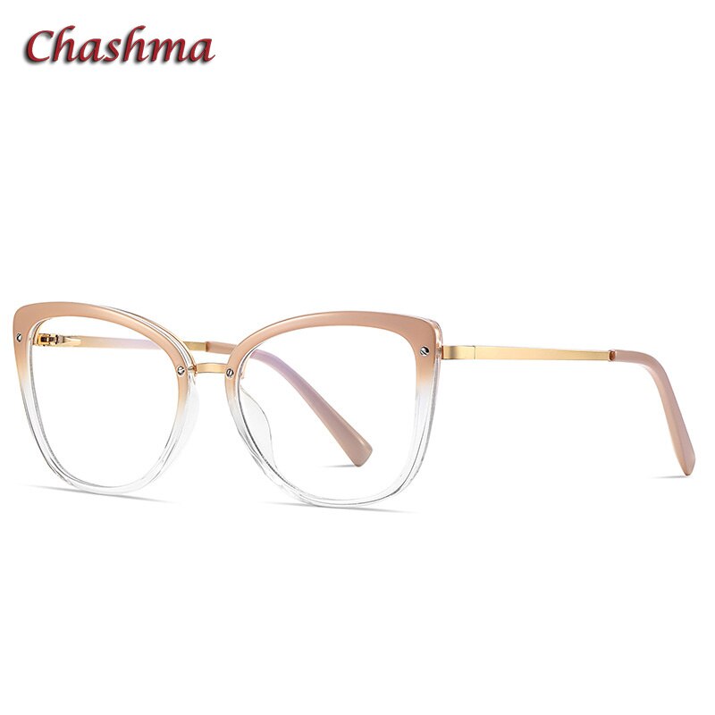 Chashma Ochki Unisex Full Rim Square Cat Eye Tr 90 Stainless Steel Eyeglasses 2076 Full Rim Chashma Ochki Gradient Apricot  