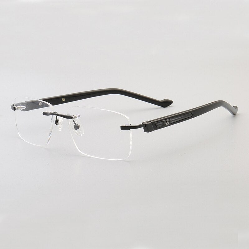 Muzz Men's Rimless Square Acetate Titanium Eyeglasses 108 Rimless Muzz Black  