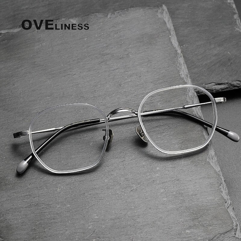 Oveliness Unisex Full Rim Irregular Square Acetate Titanium Eyeglasses 8503 Full Rim Oveliness   