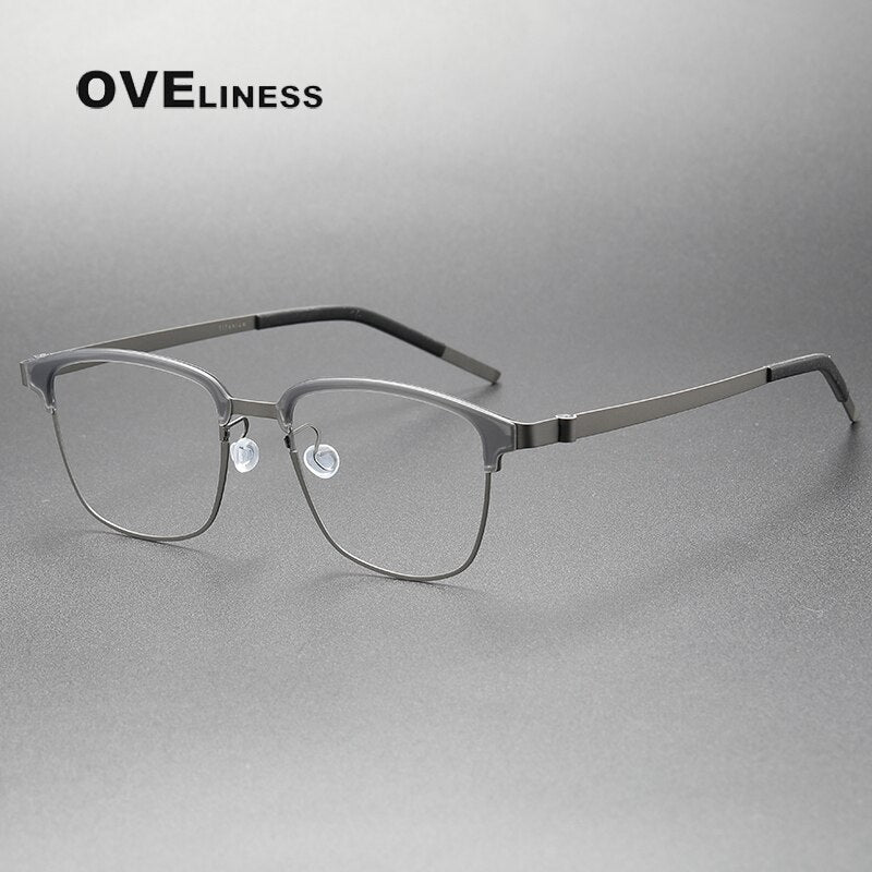Oveliness Unisex Full Rim Square Screwless Acetate Titanium Eyeglasses 9835 Full Rim Oveliness grey gun  