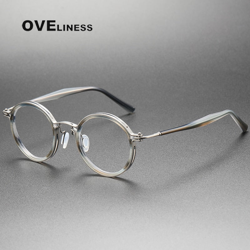 Oveliness Unisex Full Rim Round Acetate Titanium Eyeglasses 5862 Full Rim Oveliness grey tortoise gun  