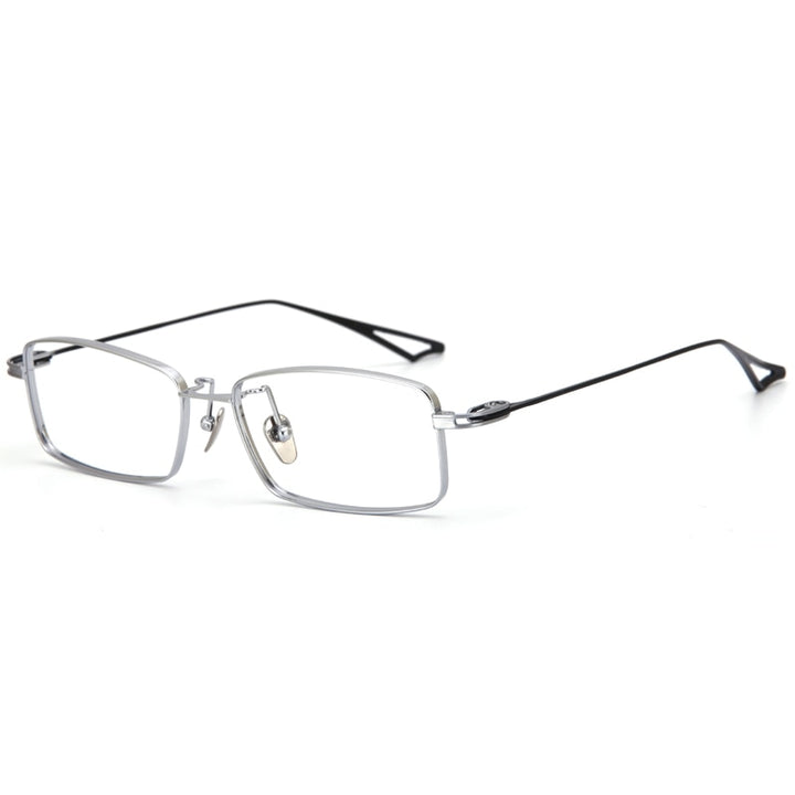 Muzz Men's Full Rim Rectangle Square Titanium Eyeglasses Done Full Rim Muzz Silver Black  