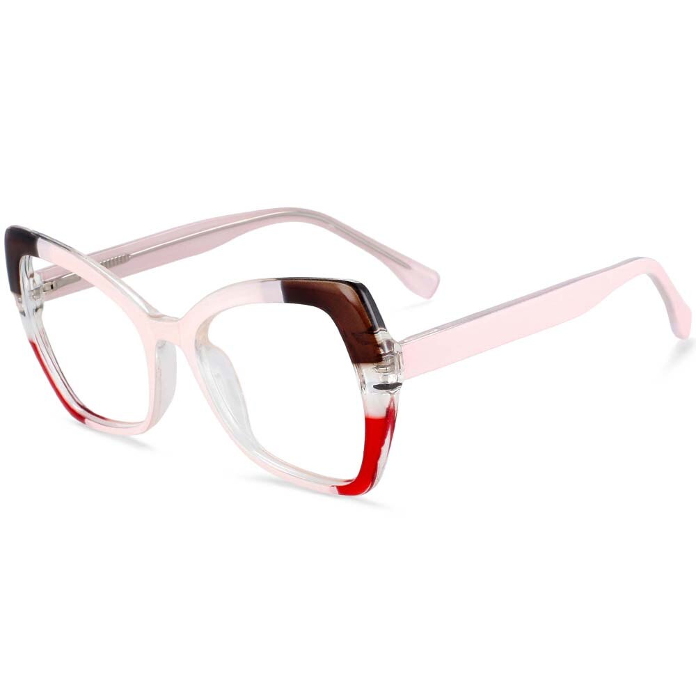 CCSpace Unisex Full Rim Cat Eye Tr 90 Titanium Frame Eyeglasses 54153 Full Rim CCspace Pink  