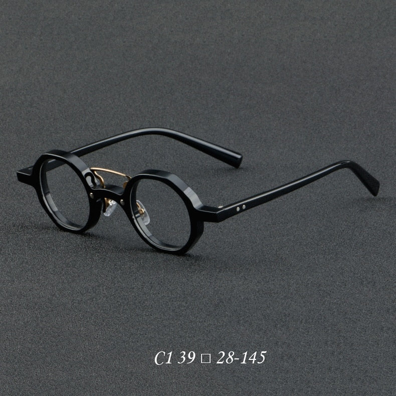 CCspace Unisex Full Rim Round Double Bridge Acetate Eyeglasses 55726 Full Rim CCspace Black China 