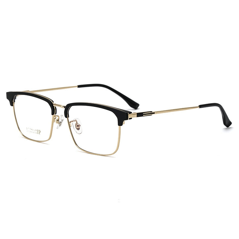 Yimaruili Men's Full Rim Square Acetate Titanium Eyeglasses 2310yj Full Rim Yimaruili Eyeglasses Black Gold  
