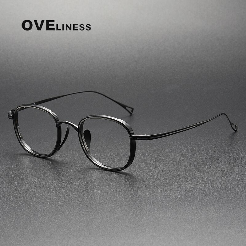 Oveliness Unisex Full Rim Round Square Titanium Eyeglasses 1221 Full Rim Oveliness black  