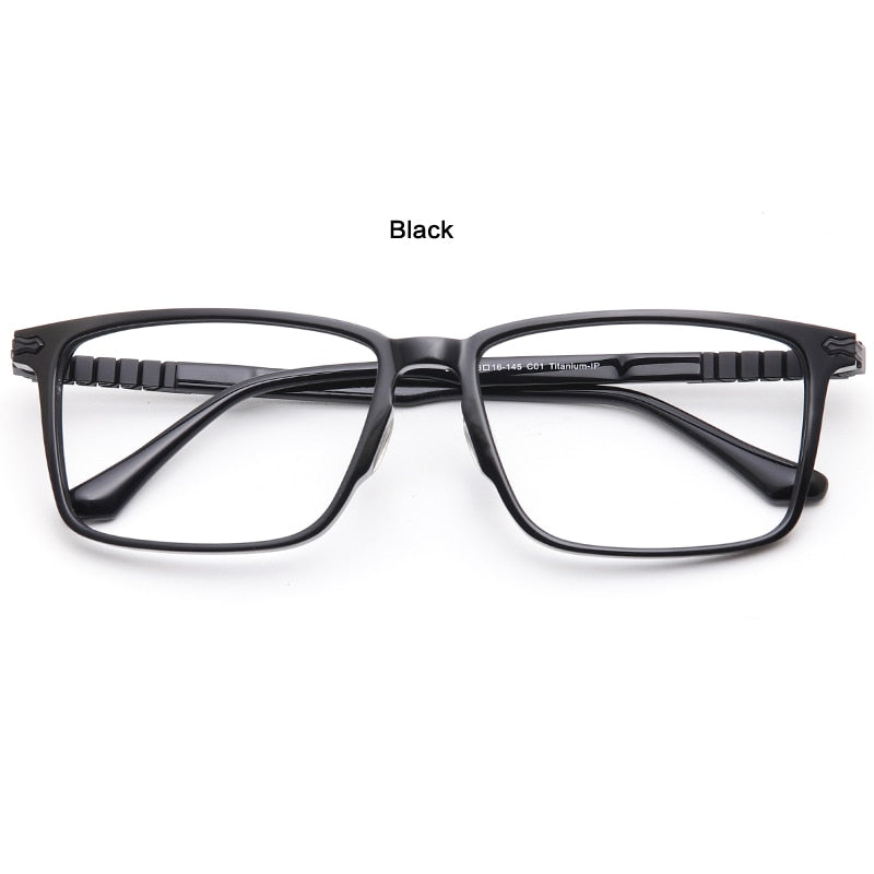 Muzz Men's Full Rim Square Acetate Titanium Eyeglasses 9632 Full Rim Muzz Black  