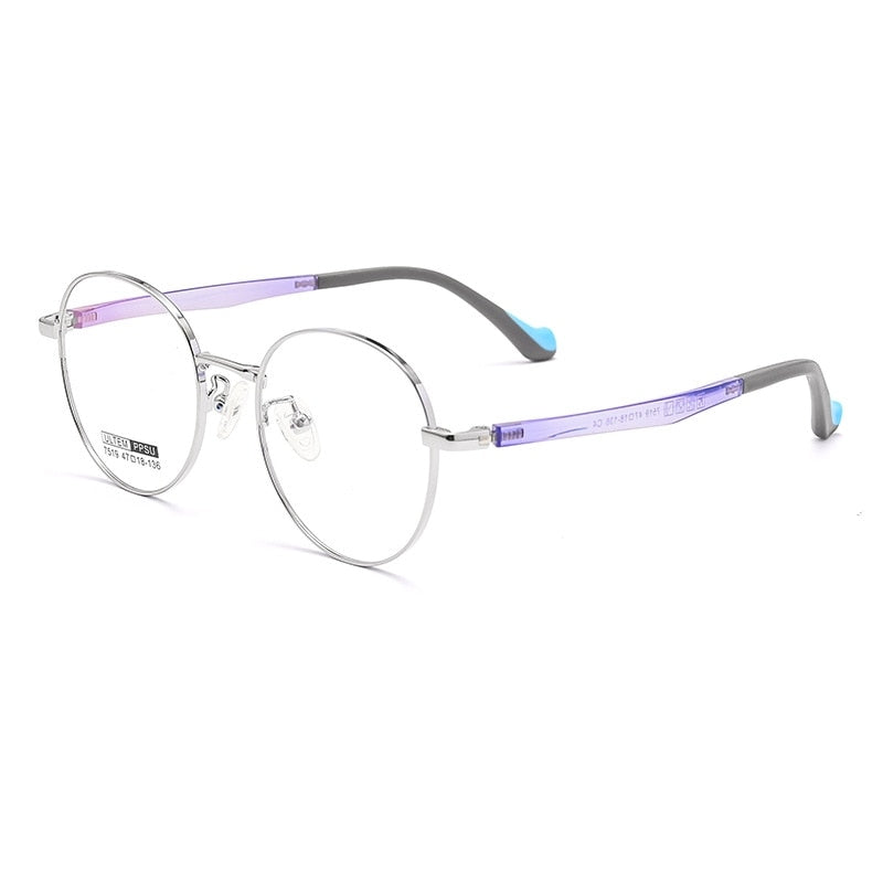 Yimaruili Children's Unisex Full Rim Round Ultem Titanium Alloy Eyeglasses 7519S Full Rim Yimaruili Eyeglasses Silver  