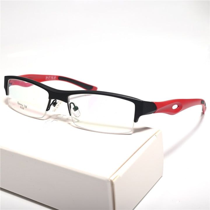 Cubojue Unisex Semi Rim Square Tr 90 Titanium Sport Myopia Eyeglasses Optional Photochromic Reading Glasses Cubojue no function lens 0 black red 