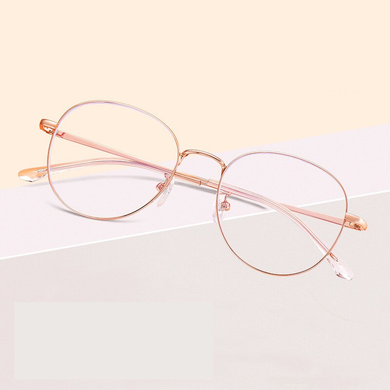 Reven Jate Unisex Full Rim Round Alloy Eyeglasses 8901 Full Rim Reven Jate rose golden  