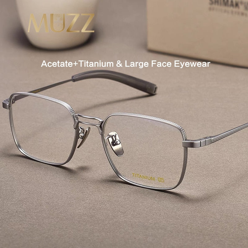 Muzz Men's Full Rim Square Titanium Acetate Eyeglasses 8827 Full Rim Muzz   