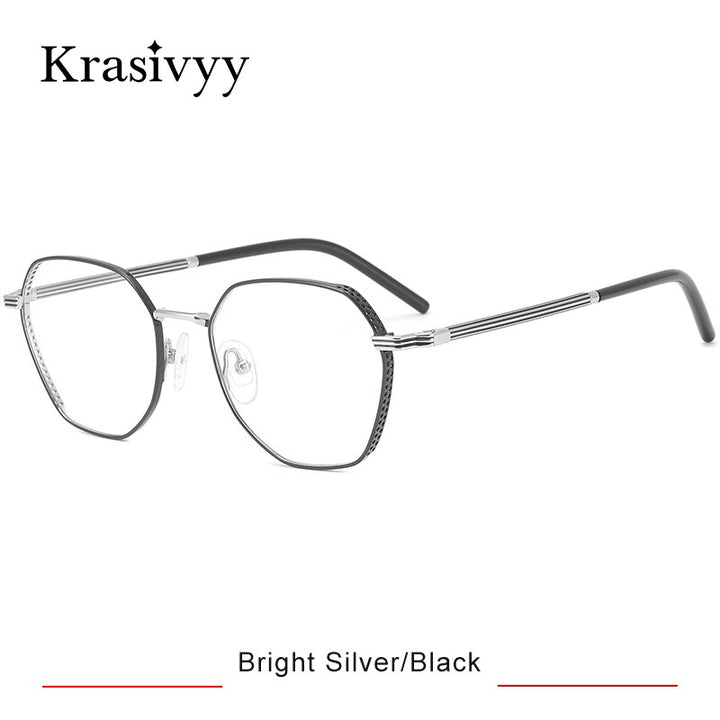 Krasivyy Women's Full Rim Polygon Titanium Eyeglasses Kr16024 Full Rim Krasivyy Bright Silver Black CN 