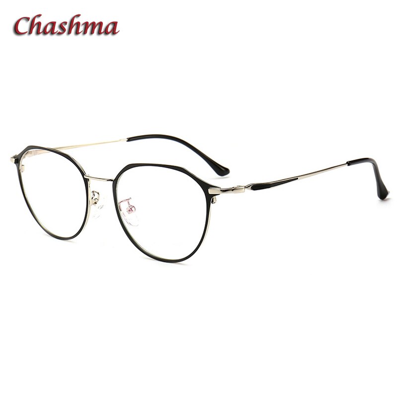 Chashma Ochki Women's Full Rim Round Stainless Steel Eyeglasses 00001 Full Rim Chashma Ochki Black Silver  