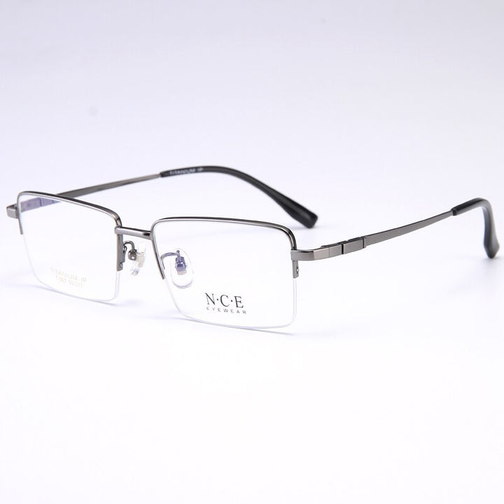 Bclear Men's Semi Rim Rectangle Titanium Frame Eyeglasses My007 Semi Rim Bclear Gray  
