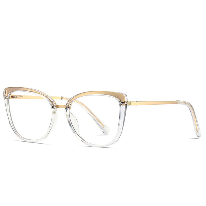 Gmei Women's Full Rim TR 90 Metal Cat Eye Frame Eyeglasses 2076 Full Rim Gmei Optical C2 Transparent  
