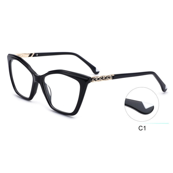 CCSpace Women's Full Rim Square Cat Eye Acetate Eyeglasses 55277 Full Rim CCspace Black China 