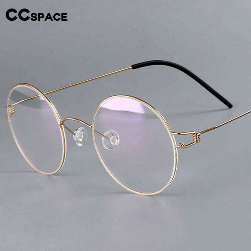 CCSpace Unisex Full Rim Round Titanium Alloy Screwless Eyeglasses 54710 Full Rim CCspace   