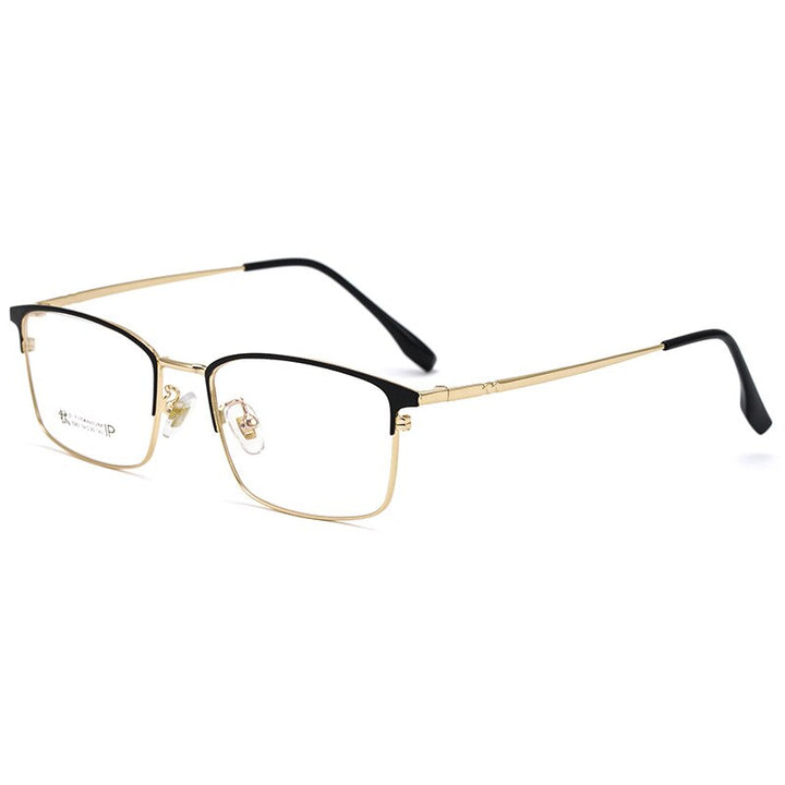 Hotochki Men's Full Rim Square Alloy Eyeglasses 2082H Full Rim Hotochki Black Gold  