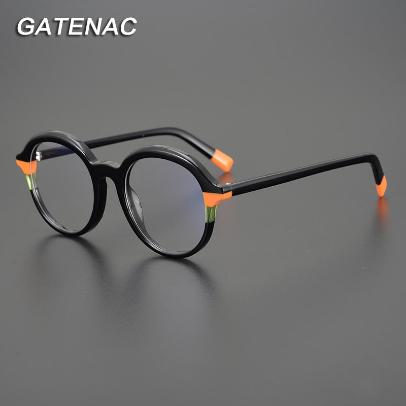 Gatenac Unisex Full Rim Small Round Acetate Eyeglasses Gxyj852 Full Rim Gatenac   