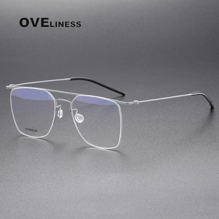 Oveliness Men's Full Rim Square Double Bridge Titanium Eyeglasses 5502 Full Rim Oveliness silver  