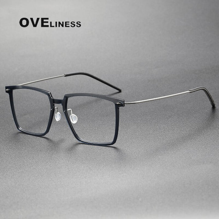Oveliness Unisex Full Rim Square Acetate Titanium Eyeglasses Full Rim Oveliness dark grey  