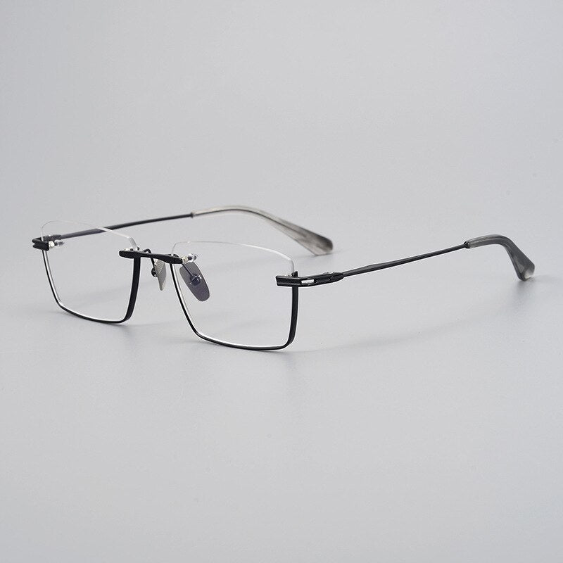 CCSpace Unisex Semi Rim Square Handcrafted Titanium Eyeglasses 55634 Full Rim CCspace China Black 