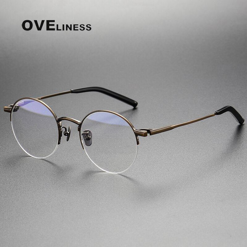 Oveliness Unisex Semi Rim Round Titanium Eyeglasses 185 Semi Rim Oveliness bronze  