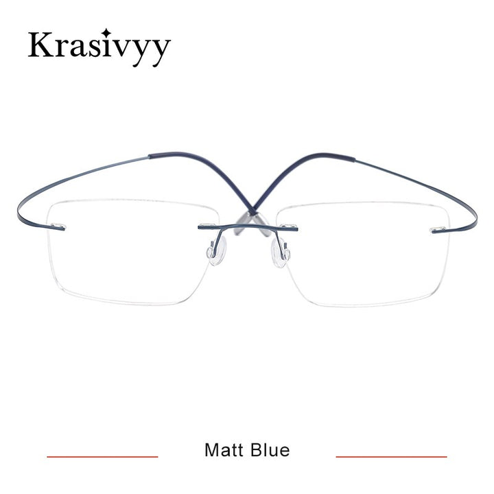 Krasivyy Men's Rimless Square Titanium Eyeglasses Kr6064 Rimless Krasivyy Matt Blue CN 