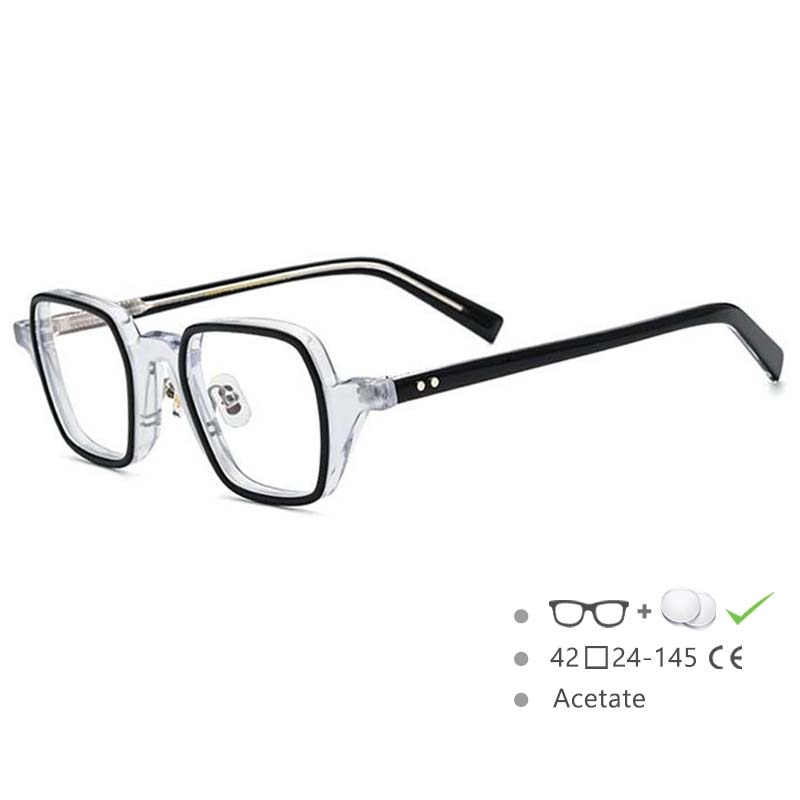 CCSpace Unisex Full Rim Square Cat Eye Acetate Frame Eyeglasses 54563 Full Rim CCspace Black-clear China 