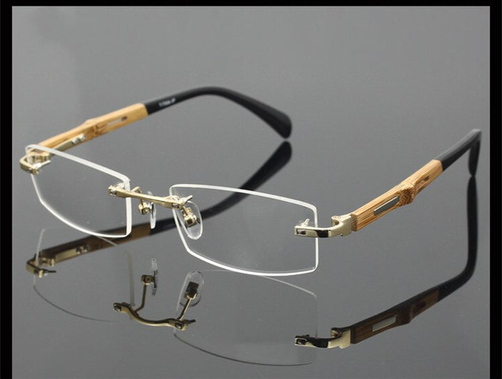 Chashma Ottica Men's Rimless Square Titanium Bamboo Eyeglasses 866 Rimless Chashma Ottica Gold  