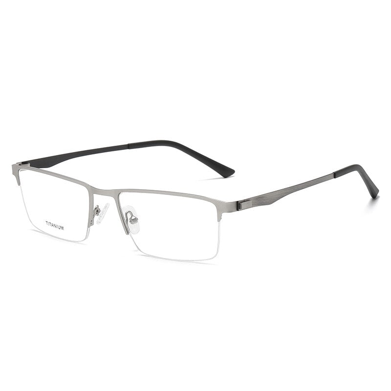 Reven Jate Unisex Semi Rim Square Titanium Eyeglasses P9867 Semi Rim Reven Jate silver  