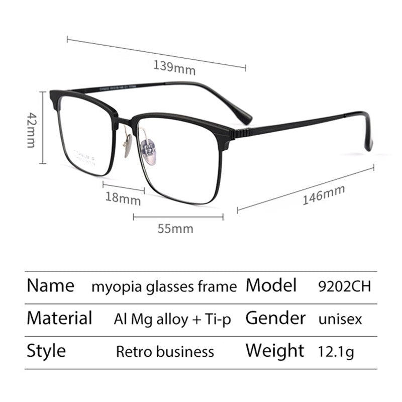 Handoer Men's Full Rim Square Titanium Eyeglasses 9202 Full Rim Handoer   