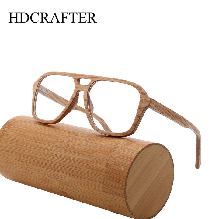 Hdcrafter Men's Full Rim Oval Double Bridge Wood Eyeglasses 5623 Full Rim Hdcrafter Eyeglasses   