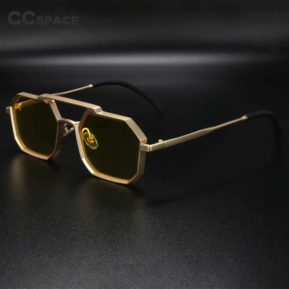 CCSpace Unisex Full Rim Polygon Square Double Bridge Alloy Frame Steampunk Sunglasses 54464 Sunglasses CCspace Sunglasses   