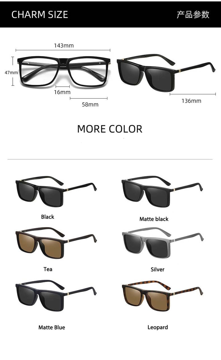 CCSpace Women's Full Rim Square Tr 90 Titanium Eyeglasses With Clip On Sunglasses 55115 Clip On Sunglasses CCspace   