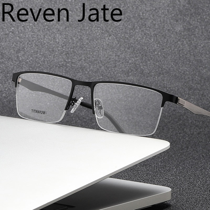 Reven Jate Unisex Semi Rim Square Titanium Eyeglasses P9867 Semi Rim Reven Jate   