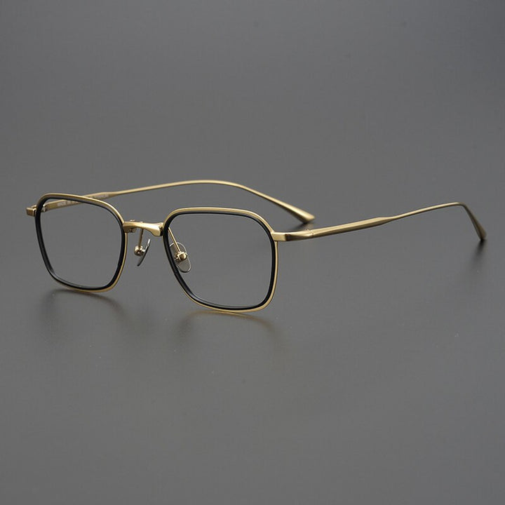 Gatenac Unisex Full Rim Square Titanium Eyeglasses Gxyj972 Full Rim Gatenac Black Gold  