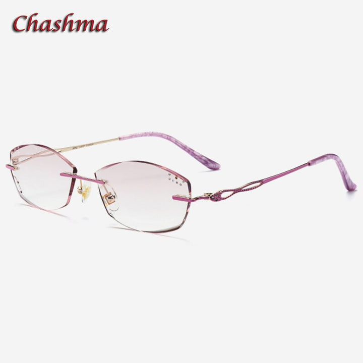 Chashma Ochki Women's Rimless Irregular Oval Titanium Eyeglasses 88050 Rimless Chashma Ochki Purple with Pink  