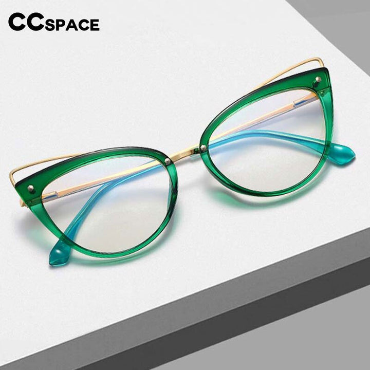 CCSpace Women's Full Rim Cat Eye Acetate Alloy Eyeglasses 55060 Full Rim CCspace   