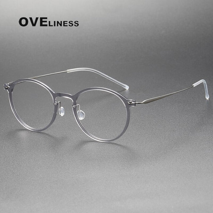 Oveliness Unisex Full Rim Round Square Acetate Titanium Eyeglasses 6541 Full Rim Oveliness grey  