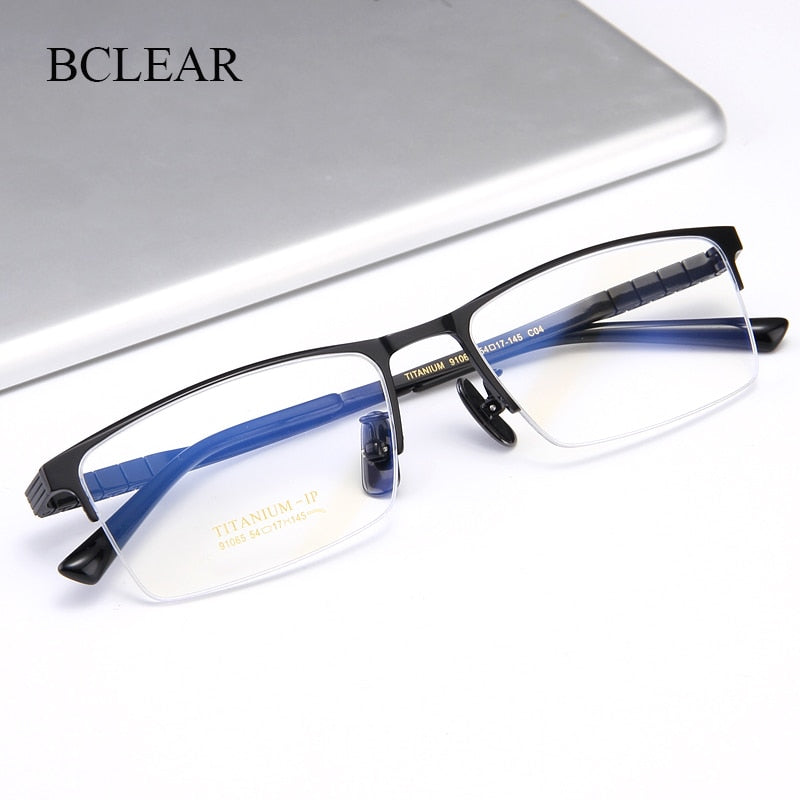 Bclear Men's Semi Rim Square Titanium Eyeglasses My91065 Semi Rim Bclear   