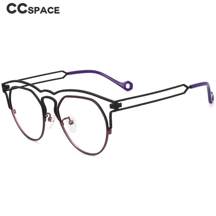 CCspace Unisex Full Rim Round Double Bridge Titanium Eyeglasses 55522 Full Rim CCspace   