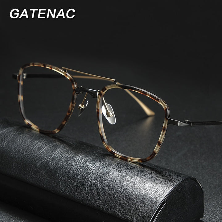 Gatenac Unisex Full Rim Square Titanium Acetate Double Bridge Frame Eyeglasses Gxyj719 Full Rim Gatenac   