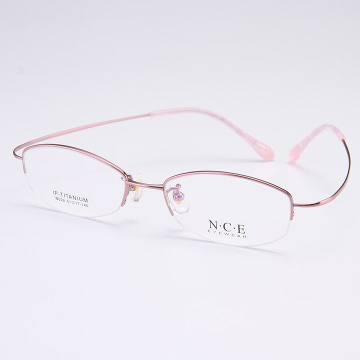 Bclear Women's Semi Rim Titanium Oval Eyeglasses Sc18026 Semi Rim Bclear Pink  