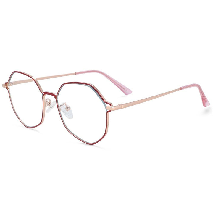 CCSpace Unisex Full Rim Polygon Oval Alloy Frame Eyeglasses 54104 Full Rim CCspace China Red 