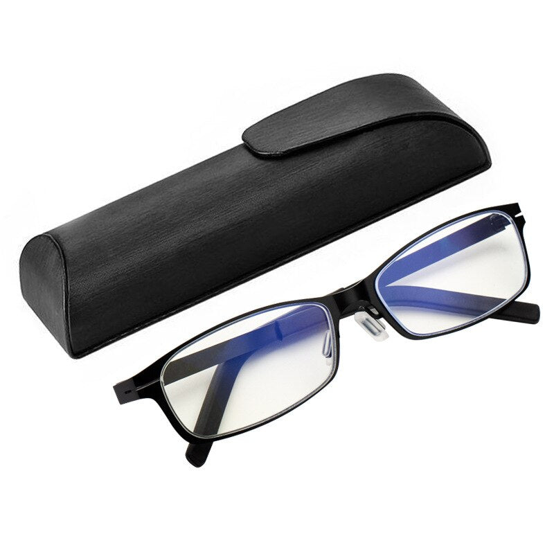 Zirosat Unisex Full Rim Rectangle Alloy Tr 90 Anti Blue Light Reading Glasses Dy1331 Reading Glasses Zirosat +100 black with case 