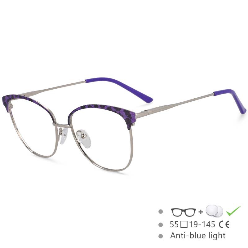 CCspace Women's Full Rim Square Cat Eye Tr 90 Alloy Eyeglasses 47721 Full Rim CCspace China Purple Leopard 