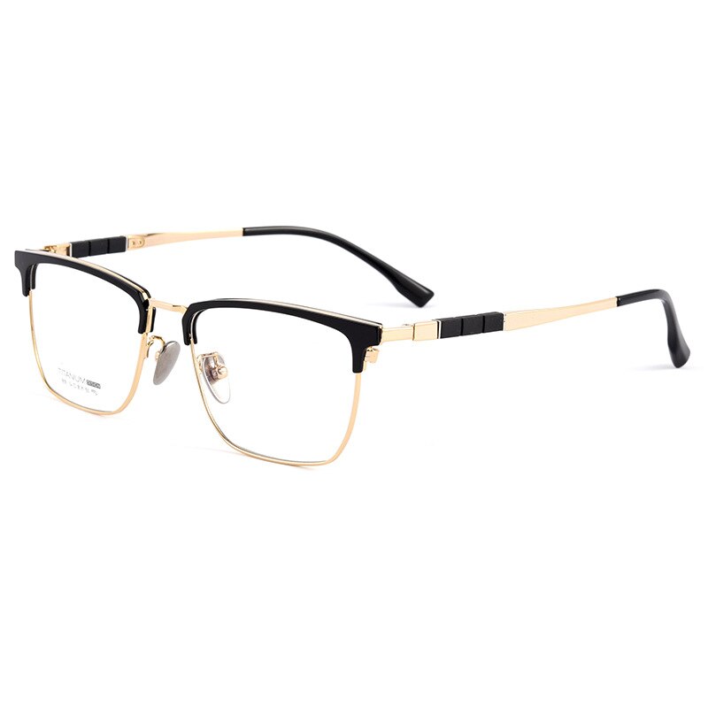 Handoer Men's Full Rim Square Titanium Eyeglasses 9018 Full Rim Handoer Black Gold  